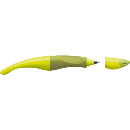 Ergonomischer Tintenroller in Limette mit abgenommenem Deckel und rutschfester Griffzone.