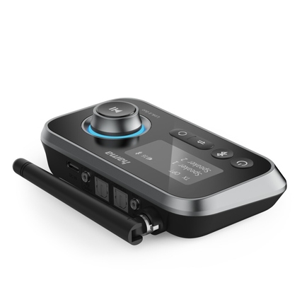 Bluetooth-Audio-Adapter mit Transmitter- und Receiver-Funktion in seitlicher Ansicht.