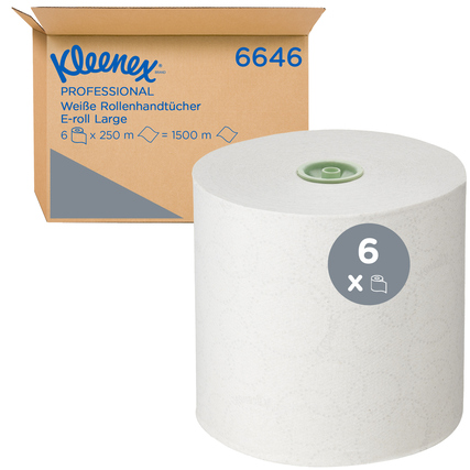 Kleenex Handtuchrolle in einer Packung mit 6 Rollen, sichtbar in Vorderansicht mit Verpackung.