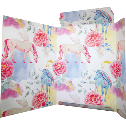 Zeichenmappe im DIN A3-Format mit einer bunten Einhorn- und Blumenillustration.