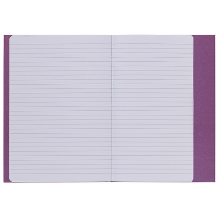 Violetter Heftschoner DIN A4 geöffnet, mit linierter Innenseite und ohne dekorative Elemente.