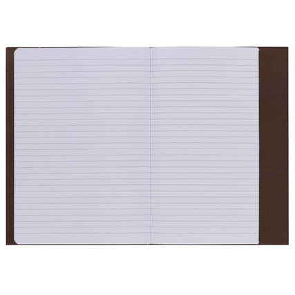 Doppelseitiger, brauner Heftschoner DIN A4 mit linierten Seiten im Inneren.