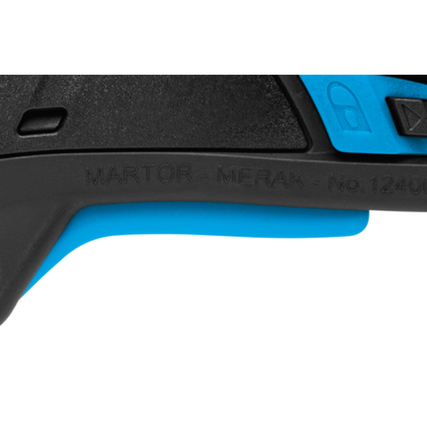 Seitenansicht eines MARTOR Sicherheitsmessers SECUPRO MERAK mit Zangengriff und Klingenrückzug.