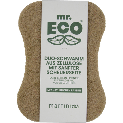 Reinigungsschwamm mit pflanzlicher Zellulose und kratzfreier Scheuerseite, in ovaler Form.