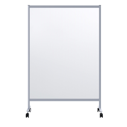 Mobile Trennwand in Grau, 120 x 180 cm, mit Rollen zur flexiblen Abtrennung von Arbeitsplätzen.