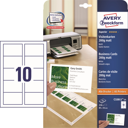 Avery Zweckform Visitenkarte Superior 85 x 54 mm (B x H) 250 St./Pack. Produktbild pa_produktabbildung_1 XL