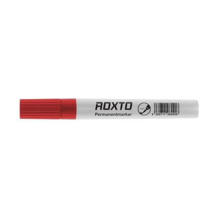 Rotter Permanentmarker mit Kappe, beschriftet mit 'Permanentmarker Roxto'.
