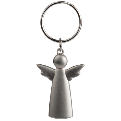 Metallischer Schlüsselanhänger in Engel-Form mit Flügeln und runder Schlüsselring.