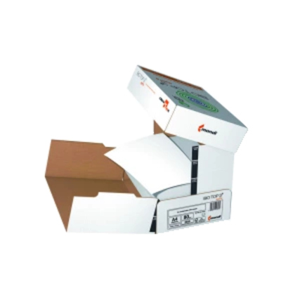 Paket mit Biotop 3 Multifunktionspapier, teilweise geöffnet und mit Blättern sichtbar.