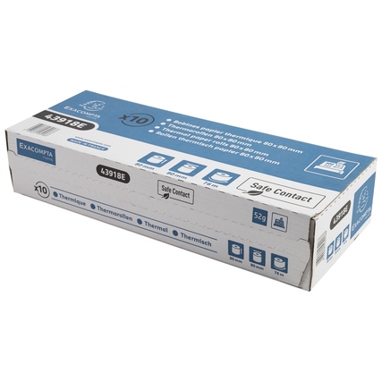 Verpackung der Exacompta Thermokassenrollen Safe Contact in einer Box mit zehn Rollen.