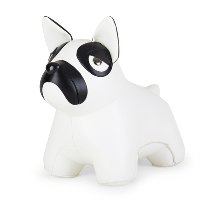 Türstopper in Form einer Französischen Bulldogge aus weißem und schwarzem Material.