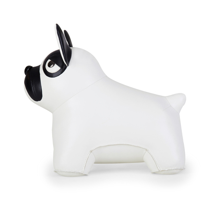 Türstopper in Form einer Französischen Bulldogge, weiß mit schwarzer Schnauze und Ohren.