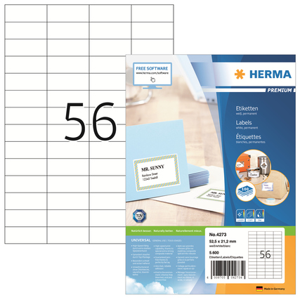 HERMA Universaletikett PREMIUM 52,5 x 21,2 mm (B x H) Produktbild pa_produktabbildung_1 XL
