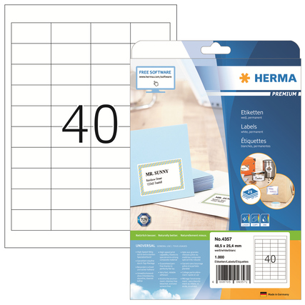 Packung mit 40 Universaletiketten in rechteckiger Form und Anleitung auf der Rückseite.