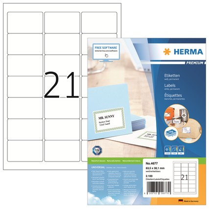 HERMA Universaletikett PREMIUM 63,5 x 38,1 mm (B x H) Produktbild pa_produktabbildung_1 XL