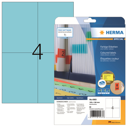 HERMA Universaletikett 105 x 148 cm (B x H) wieder ablösbar Papier blau 80 Etik./Pack.