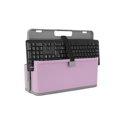 Violette Organisationsbox mit integriertem Tastaturschlitz und abnehmbaren Griff.
