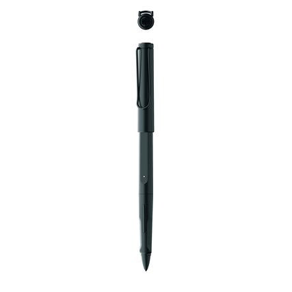Schwarzer Lamy Stylus Pen safari note+ mit abnehmbarer Kappe, aus der Vogelperspektive.