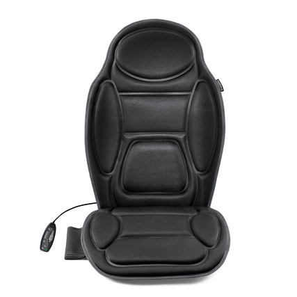 Schwarze Massagesitzauflage mit Bedienelement für eine entspannende Massage.