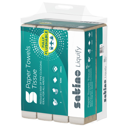 Packung mit drei Rollen schnell auflösenden Papierhandtüchern in neutraler Verpackung.