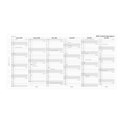 Ein DIN A5 Kalenderblatt mit einer Übersicht für die Monate Januar bis Dezember 2026.