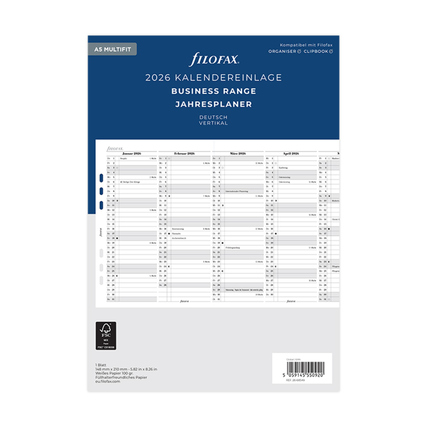 Kalendereinlage für einen DIN A5 Planer mit Jahresübersicht 2026 im vertikalen Layout.