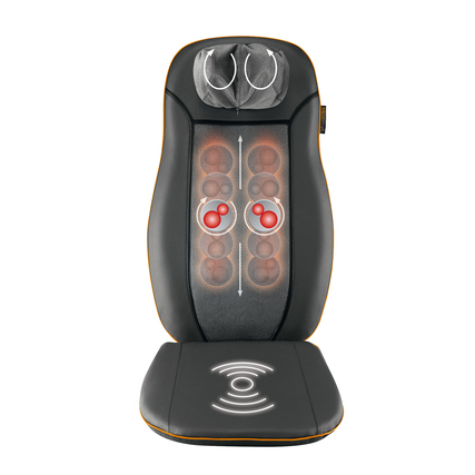 Shiatsu-Massagegerät in Form einer Sitzauflage mit rotierenden Massageköpfen und Wärmefunktion.