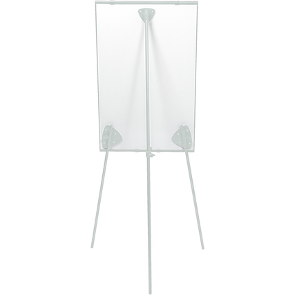 Flipchart mit trockener abwaschbarer Oberfläche und Schnellwechselhalterung, Ansicht von vorne.