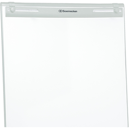 Flipchart mit trockener abwaschbarer Oberfläche und Schnellwechselhalterung, frontalansicht.
