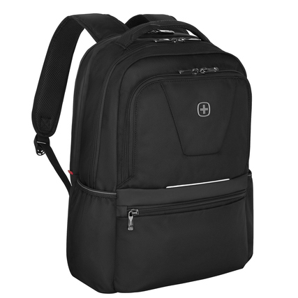 Schwarzer Wenger Notebookrucksack XE Resist mit gepolsterten Schulterriemen und mehreren Fächern.