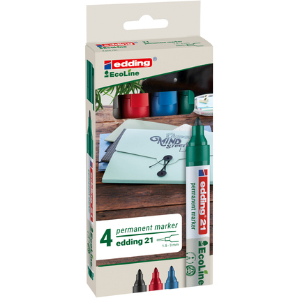 edding Permanentmarker 21 EcoLine 4 St./Pack. rot, blau, grün, schwarz Produktbild pa_produktabbildung_1 XL