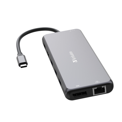 USB-Hub mit mehreren Anschlüssen und einem USB-C-Kabel.