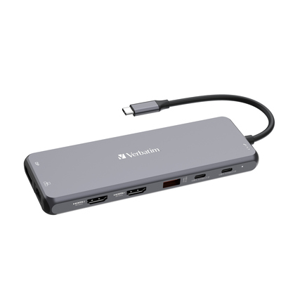 USB-Hub mit USB-C-Anschluss und mehreren Ports für Video- und Datenübertragung.