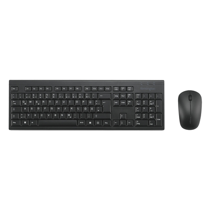 Kabelloses Tastatur- und Mausset in Schwarz mit leisen Tasten und ergonomischem Design.