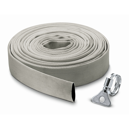 Flachschlauch aus Gewebe mit Schlauchklemme, zur Verwendung mit Tauchpumpen.
