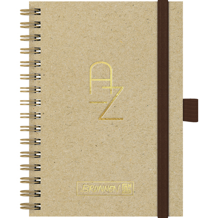 Adressbuch im DIN A6 Format mit goldfarbener Folienprägung und Drahtbindung.