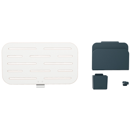 Leitz Organisationspaneel Pegboard, bestehend aus einer Wandplatte und drei Organizer-Teilen.