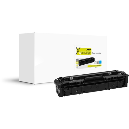 KMP Toner in Verpackung, kompatibel mit HP 207X, in cyan-Farbe.