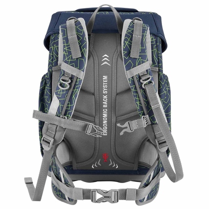 Rückenansicht des Step by Step Schulranzens BASIS mit ergonomischem Rücken- und Tragesystem.