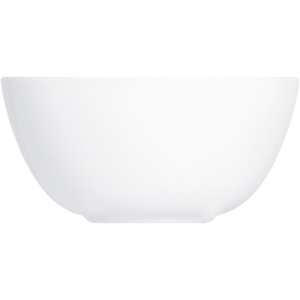 Weiße Schale mit rundem Design und leicht abgerundetem Boden, Durchmesser 12 cm.