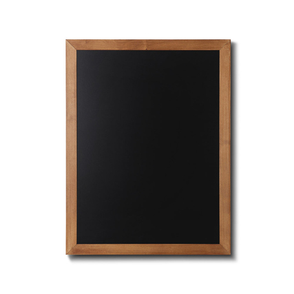 Kreidetafel aus Hartholz mit einem hellbraunen Rahmen, rechteckig und ohne Beschriftung.