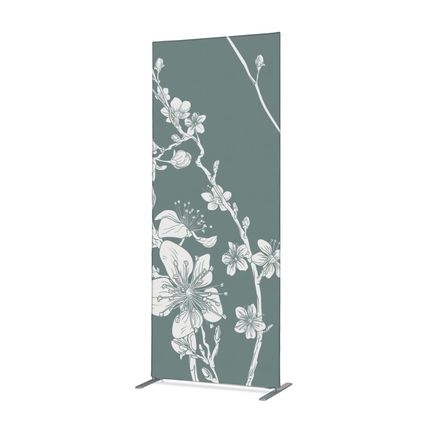 Textiler Raumteiler mit abstraktem Kirschblüten-Design in grün, 100 x 200 cm.