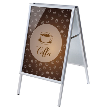 Kundenstopper im DIN A1-Format mit Kaffee-Motiv und doppelter Werbefläche.
