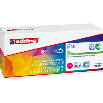 Magenta Tonerkartusche für HP 508X in Verpackung mit Angaben zur Wiederaufbereitung.