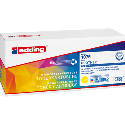 Gelbe Tonerkartusche für Brother TN-247Y in Verpackung.