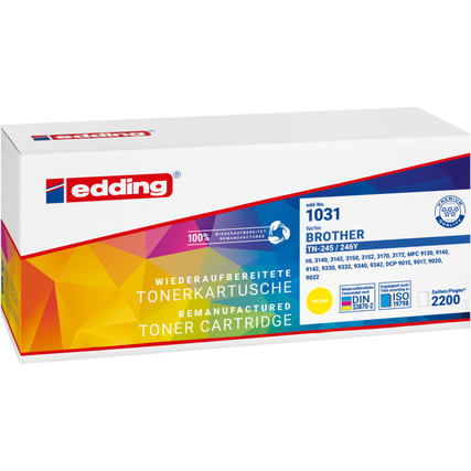 Gelbe Tonerkartusche kompatibel mit Brother TN-245Y in einer quadratischen Verpackung.