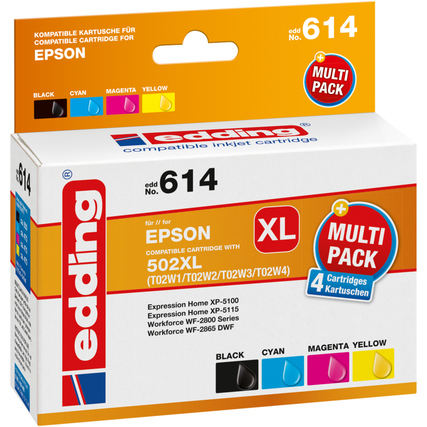 edding Tintenpatrone Kompatibel mit Epson 502XL schwarz, cyan, magenta, gelb Produktbild pa_produktabbildung_1 XL