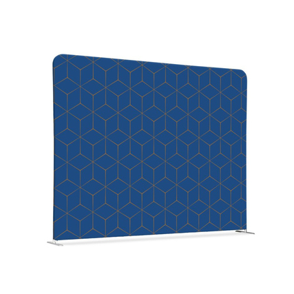 Hexagonale Trennwand in Blau mit geometrischem Muster, ideal für Raumtrennung oder Kulisse.