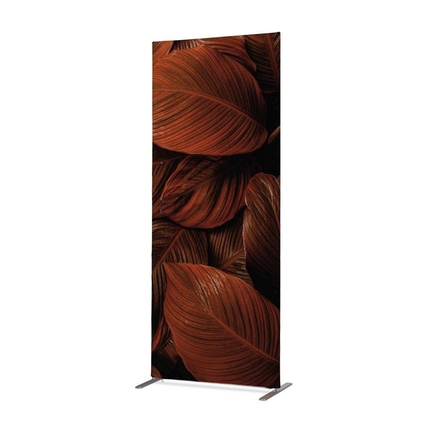 Textile Trennwand mit botanischem Blätterdesign in Rot, 100 x 200 cm.