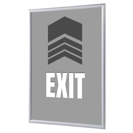 Grafischer Bilderwechselrahmen DIN A1 mit grauer Hintergrundfarbe und weißer EXIT-Beschriftung.